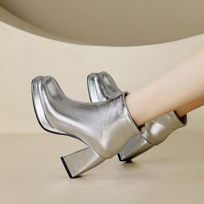 8. Dámské krátké boty na vysokém podpatku Podzim a zima Nové velké krátké boty na silném podpatku