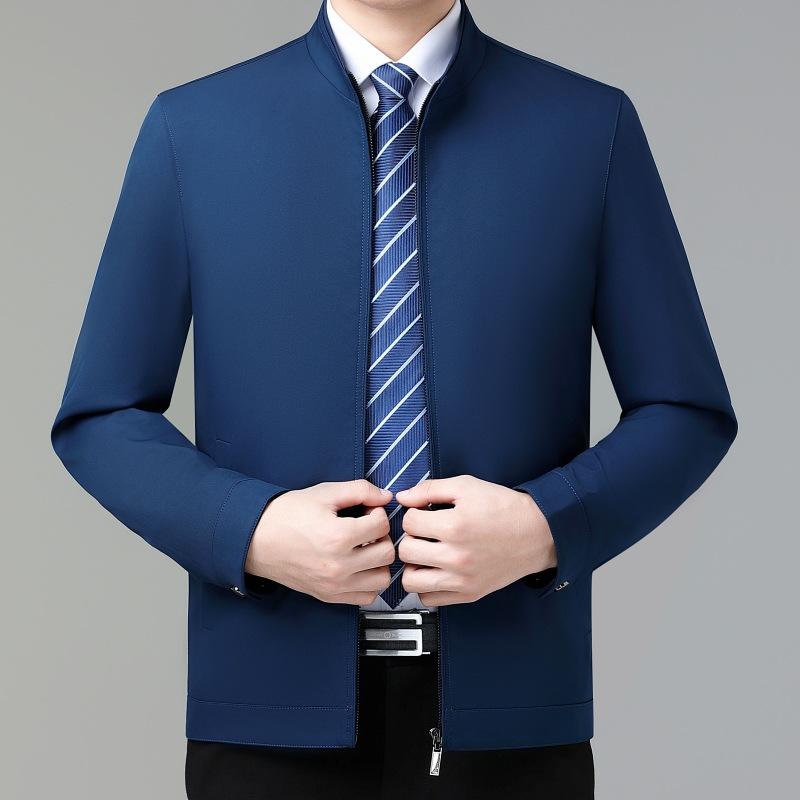 

Весенне-осенняя куртка с воротником-стойкой, мужская, шелковая, тонкая, топ, одежда для пап среднего возраста, куртки для государственных служащих и руководящих кадров 200