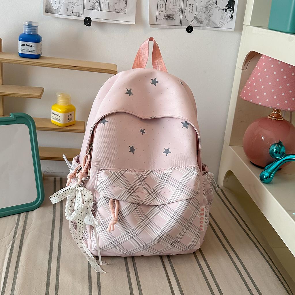 Schoolbag new Korean ins high value fresh sweet relaxation star backpack junior high school students lightweight backpack