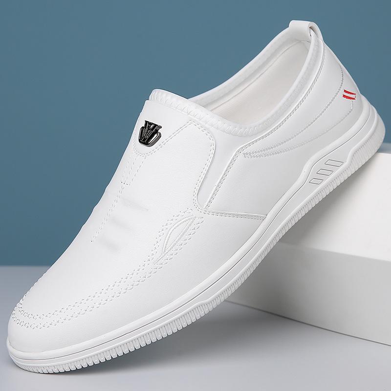 

Spring and Autumn New Men s Daily Casual Leather Shoes Men s Lazy Leather Shoes White Shoes Single Shoes 44 білий