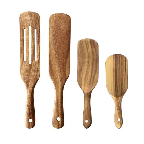 

4Pcs/Set Wooden Teak Spatula Set Natural Wood Spurtle Kit Cooking Utensils