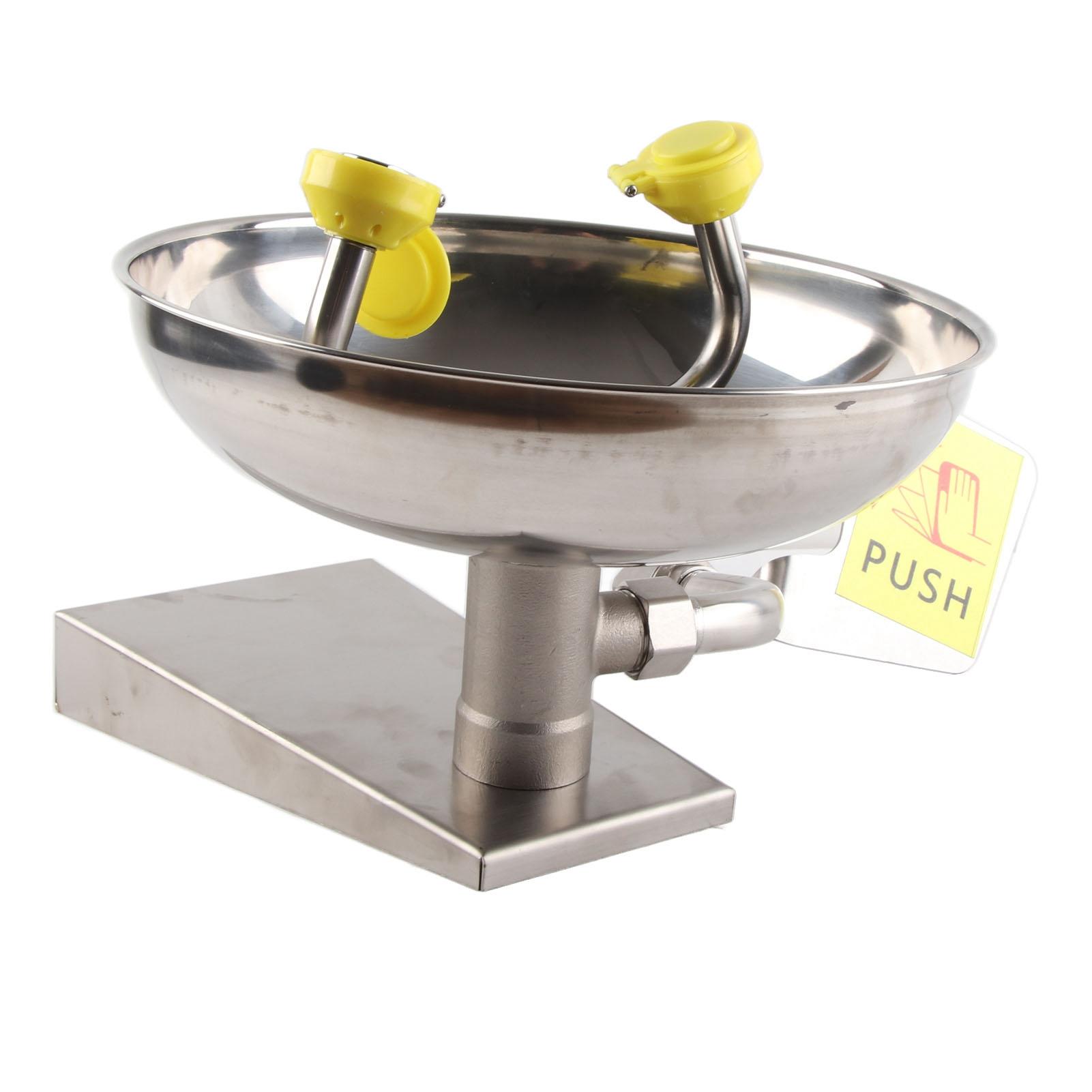 

Станция для промывки глаз с двойной насадкой, настенное крепление из нержавеющей стали 304, раковина для аварийной промывки глаз со знаком безопасности