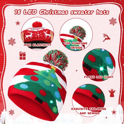 Christmas Hat Knitted Light Up Christmas Hat LED Hat Adult Children Christmas Decoration Supplies Santa Hat For Party