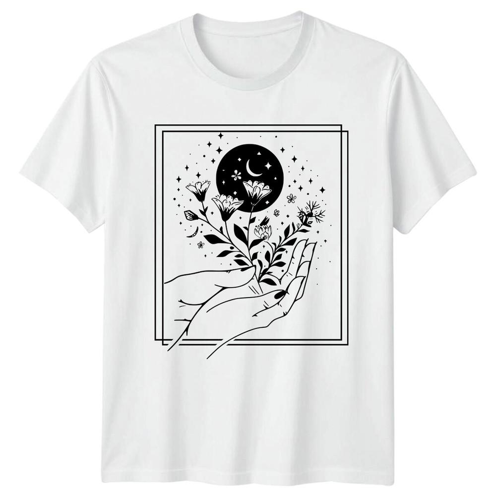 Celestial Hands Moon Flowers Graphic TShirt Witchy Aesthetic Gift S