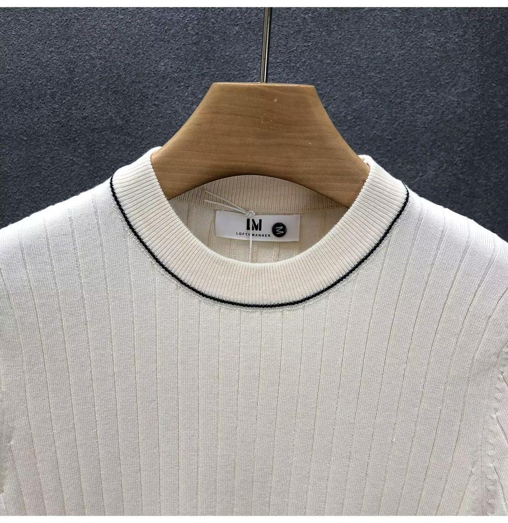 Men's Trendy Summer Breathable Knit Slim Fit Color Block Stripe Short Sleeve T-Shirt