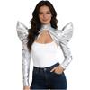 Bolero Cardigan Metallico Futuristco Trasparente a Collo Alto Manica Lunga con Zip Posteriore da Donna per Festa in Costume Halloween