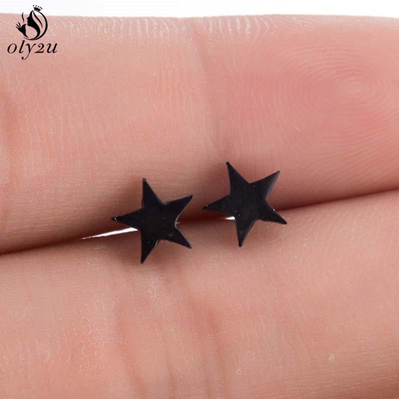 Mini Stainless Steel Geometric Earrings Black for Women Men Heart Triangle Leaf Volleyball Ear Studs Punk Piercing Pendientes