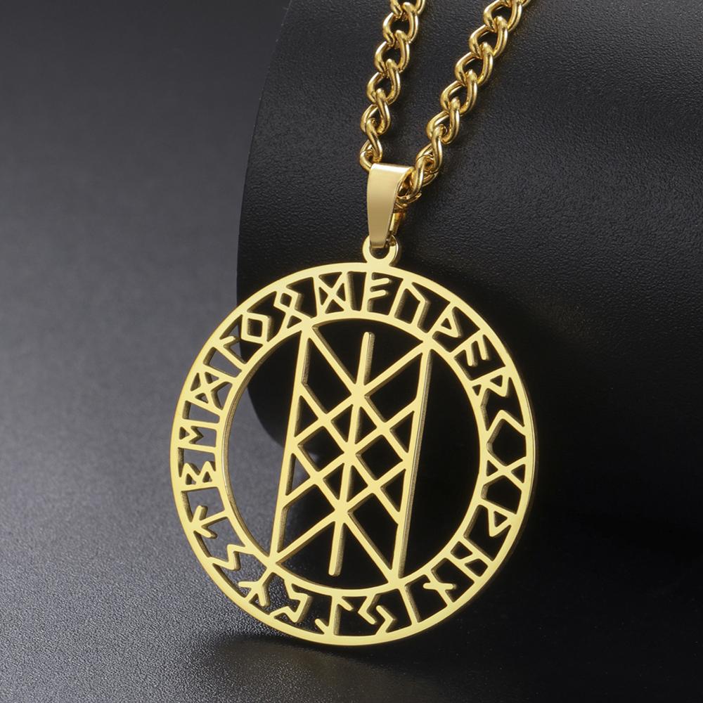 Dawapara Collier Web de Wyrd Mythologie Nordique Symbole Nordique Pendentif Runes Cercle Amulette de Protection Bijoux en Acier Inoxydable