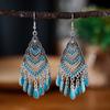 Bohemian Ethnisch Lang Blau Acryl Kristall Wassertropfen Ohrringe für Damen Retro Temperament Geometrisch Hängende Ohrringe Schmuck