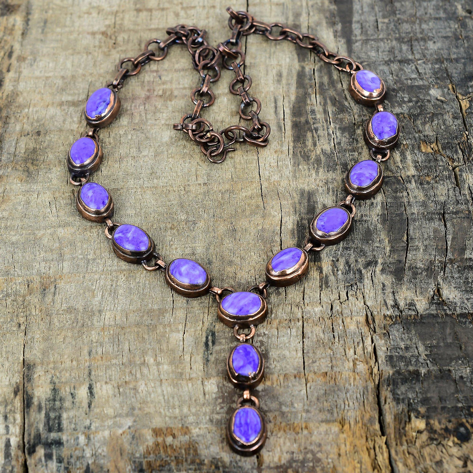 

Charoite necklace electroformed copper adjustable chain necklace charoite gemstone jewelry handmade necklace copper jewelry gifts for friend Adjustable