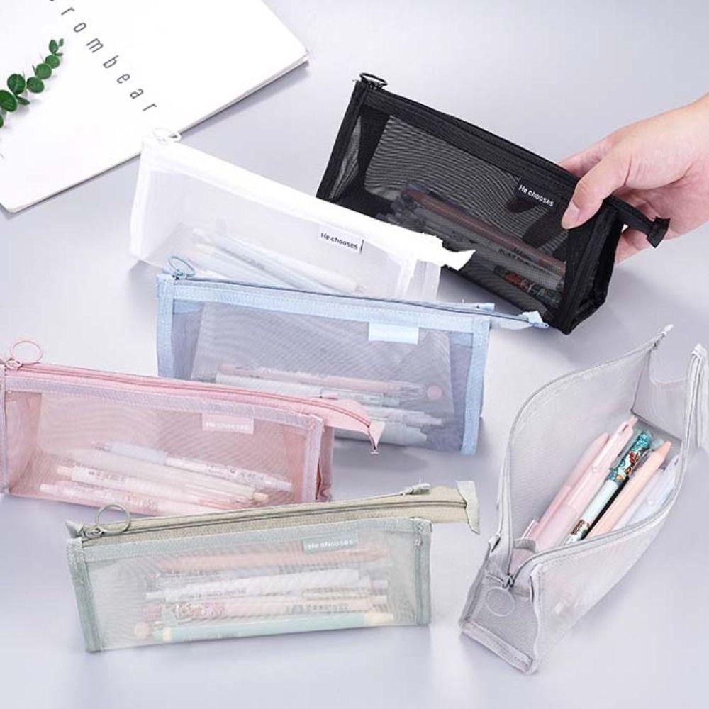 

Нейлоновый сетчатый пенал с треугольной молнией, канцелярская сумка, модная прозрачная сумка для карандашей на открытом воздухе