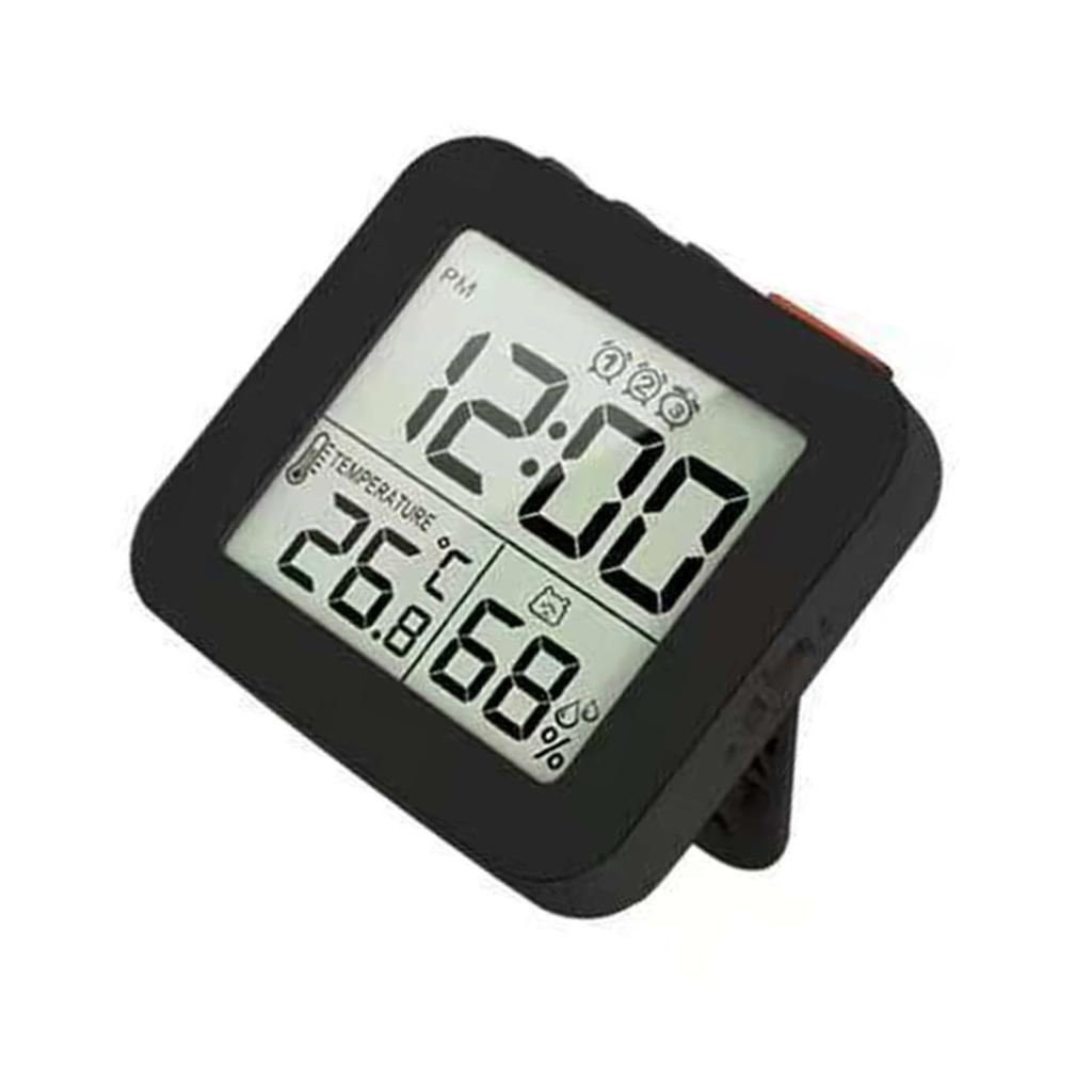 Digital Alarm Clock with 3 Alarms LCD Screen Backlight Snoozes Indoor Temperature Humidity Monitor Battery Powered