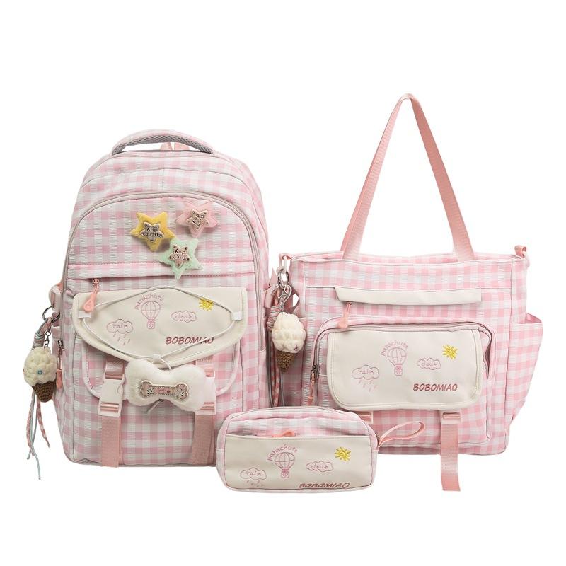 Zaino1011 zaino scuola media ragazze studenti liceo carino piccolo fresco scozzese zaino casual grande capacità set da tre pezzi