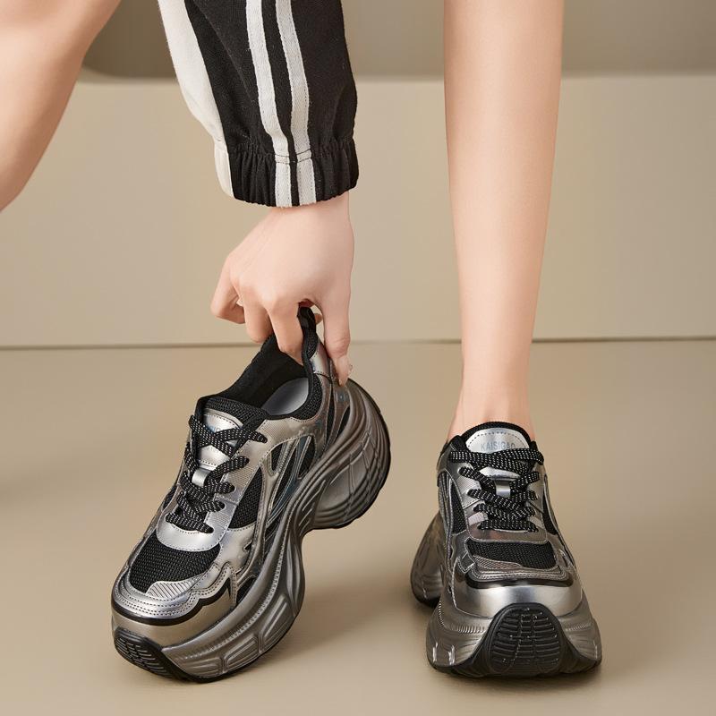 Thick-soled dad shoes women's spring 2025 new warm inner height increase women's shoes versatile sports and leisure shoes genuine