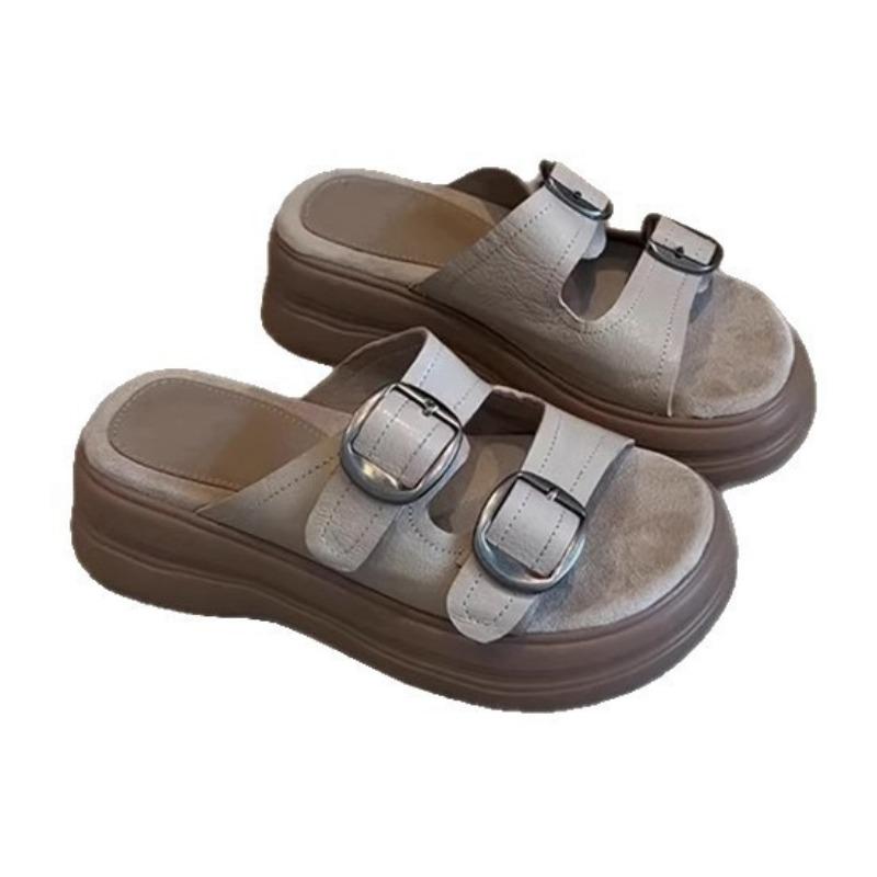Casual Shoes One-shoulder Shoes Muffin Thick-soled Versatile Flip-flops with Buckles
