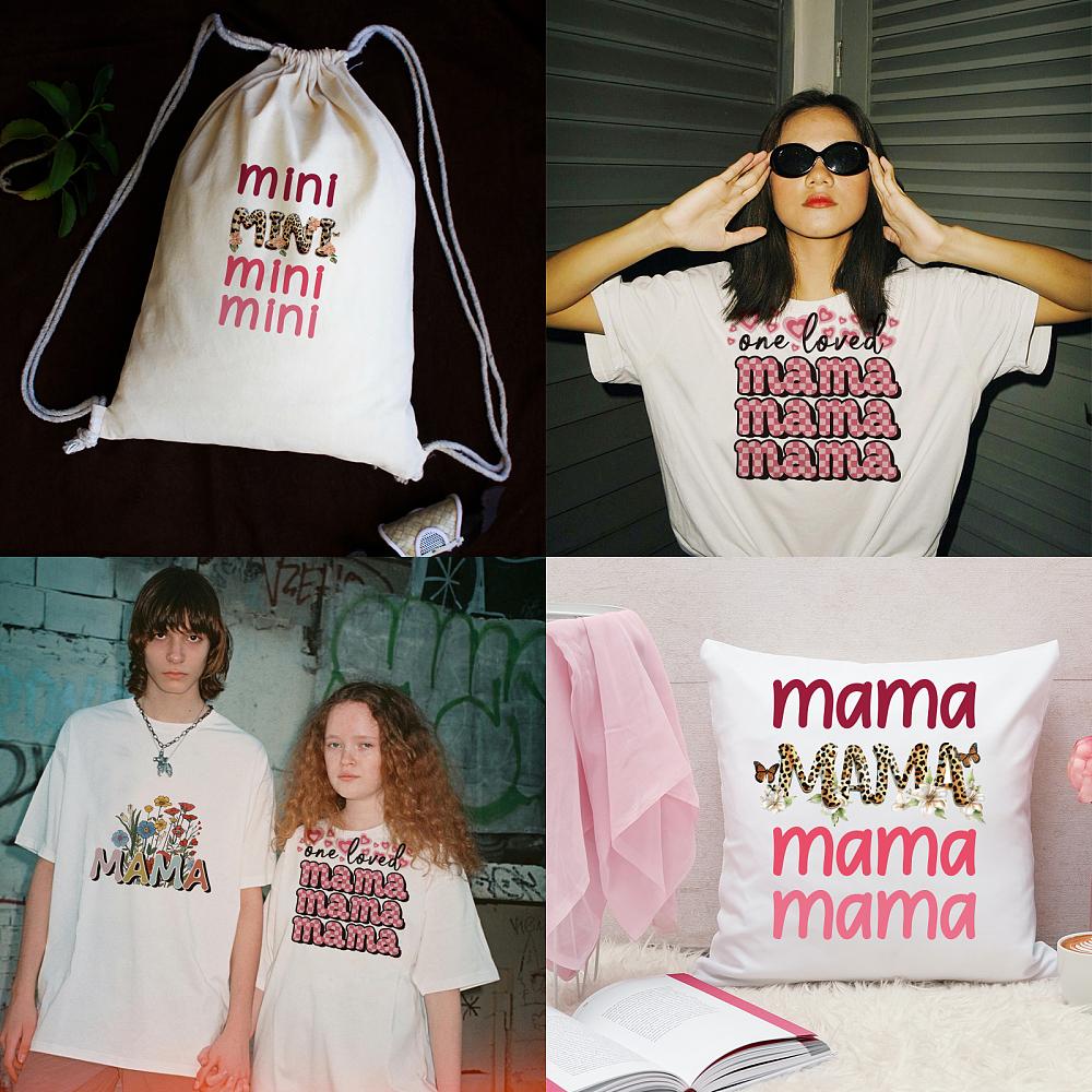 PET Heat Transfer Film Logo Stickers Set for DIY T-Shirt Bags Hats Jackets Word 150~220x101~220mm 6pcs/set