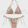 2024 Triangle Cup Printed Lace-Up Bikini Swimsuit for Women