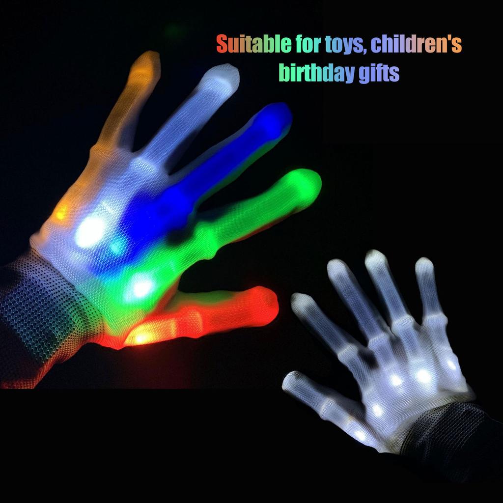 2pcs LED Glowing Gloves Cloth Skeleton Glowing Light Gloves for Dance Halloween Children