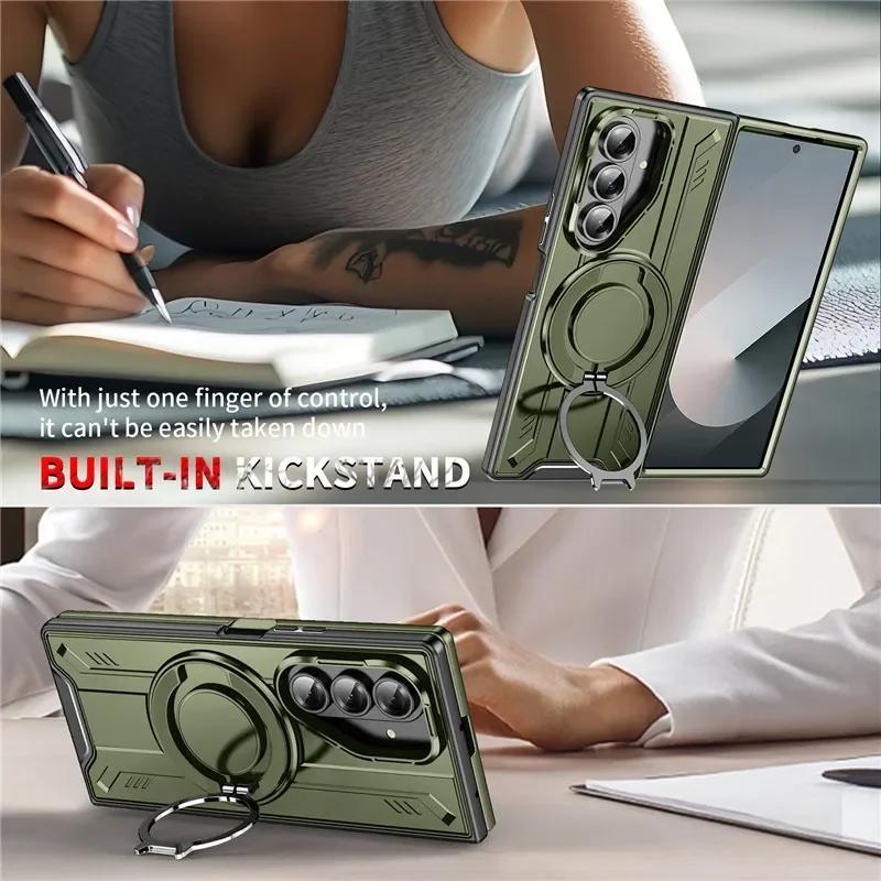 Armor Case For Samsung Galaxy Z Fold 7 5G Slide Camera Protection Phone Case for Galaxy Z Fold 6 Magnetic Ring Holder Cover