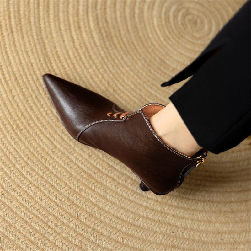 Fashion New Autumn Winter Split Leather Women Boot Shoes for Women Pointed Toe Fashion Boot Handmade High Heels Ankle Boot Zapatos Mujer