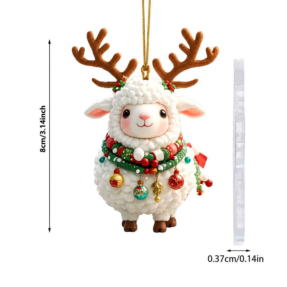 Crown Christmas Sheep Ornament 2D Acrylic Christmas Hanging Ornament  Car Rearview Mirror