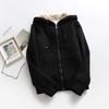 Damen Kapuzenpullover mit langen Ärmeln Lockerer Schnitt Freizeit Reißverschluss Jacke Dick mit Lammwolle gefüttert Winter Sweatshirt