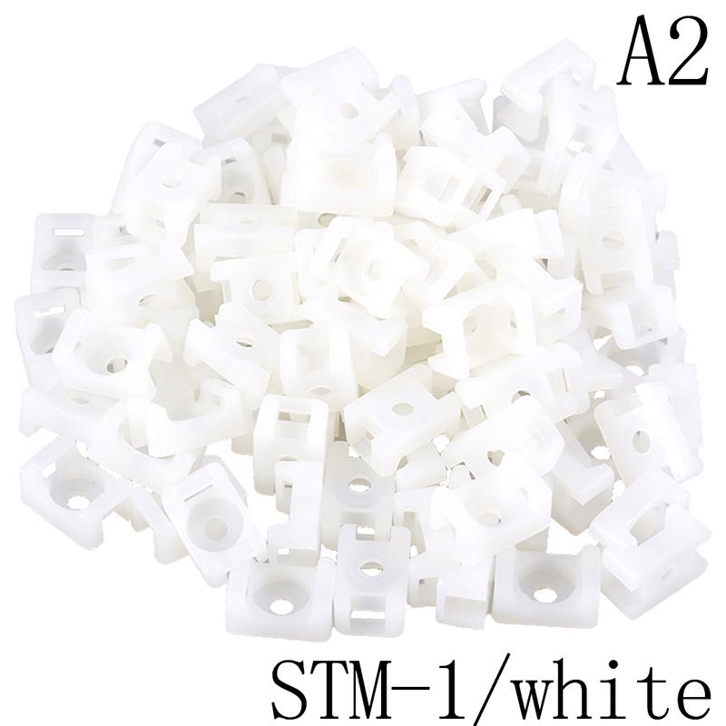 

100PCs Cable Tie Mount Wire Buddle Saddle Type Plastic Holder White Black