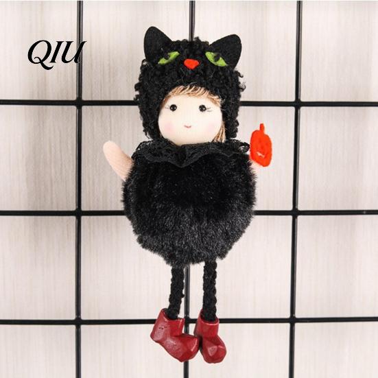 Halloween Plush Witch Doll Hanging with Lanyard, Cute Furry Pom Decoration Ball Ornament for Doors Windows Trees Party Decor Tree
