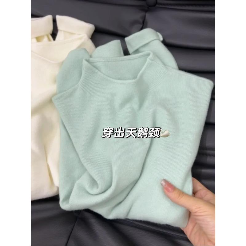 Soft waxy small stand-up collar with knitted sweater women's bottoming shirt spring simple solid color long-sleeved top