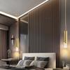 7W Nordic Pendant Lights Acrylic Long Tube Bedroom Bedside Hanging Light Black Golden LED Pendant Lamp For Bar Restaurant Decor