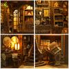Non-Toxic Diy Retro Bookstore Bookshelf Model 3D Wooden Puzzle Assemble Book Nook Shelf Miniature Building Kits Handmade Toys
