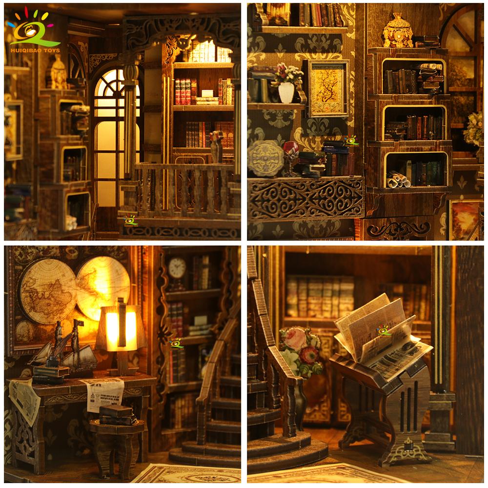 Non-Toxic Diy Retro Bookstore Bookshelf Model 3D Wooden Puzzle Assemble Book Nook Shelf Miniature Building Kits Handmade Toys