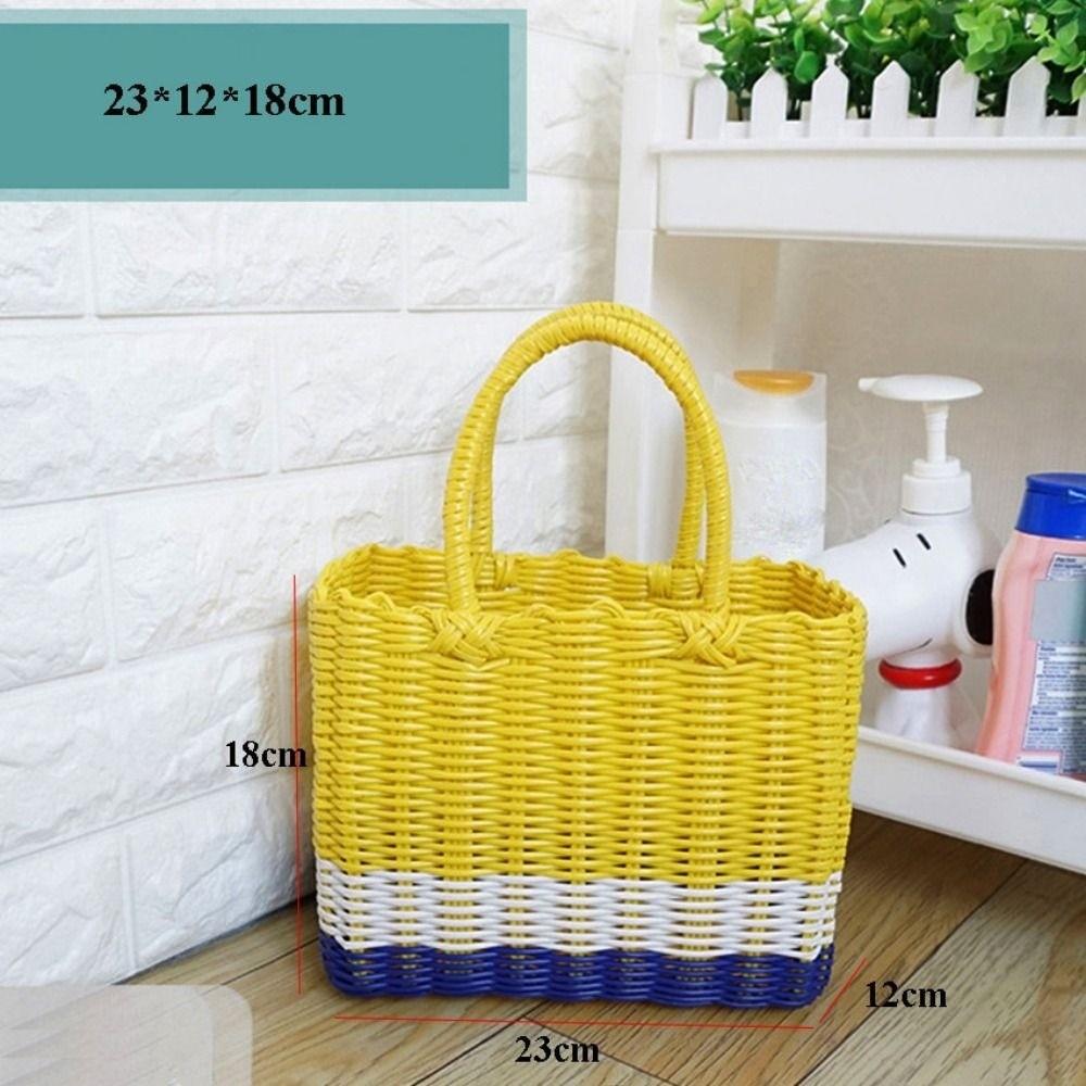 Cesta de Almacenamiento de Mimbre Tejido para Picnic, Empaque de Frutas y Verduras para el Hogar, PE