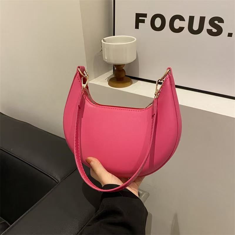 Ladies' Crescent Shaped Crossbody Bag with Detachable Adjustable Shoulder Strap, Magnetic Closure, and Gold Hardware Accessories Shoulder Bag