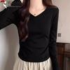 Woodpecker Women's V-Neck Pleated Slim Fit Long Sleeve T-Shirt