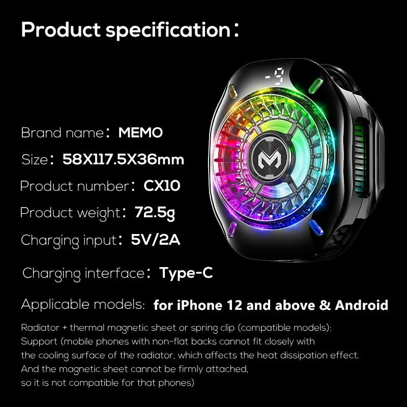 MEMO CX10 Semiconductor Phone Cooler with RGB Lights Magnetic Clip on Ice-Freezing Strong Cooling for Gaming & Live Streaming