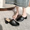Comemore Baotou Half Slippers Women Square Head High Heels Shoes Outside Wear Thick Heel Solid Color Mules Slides Shoes