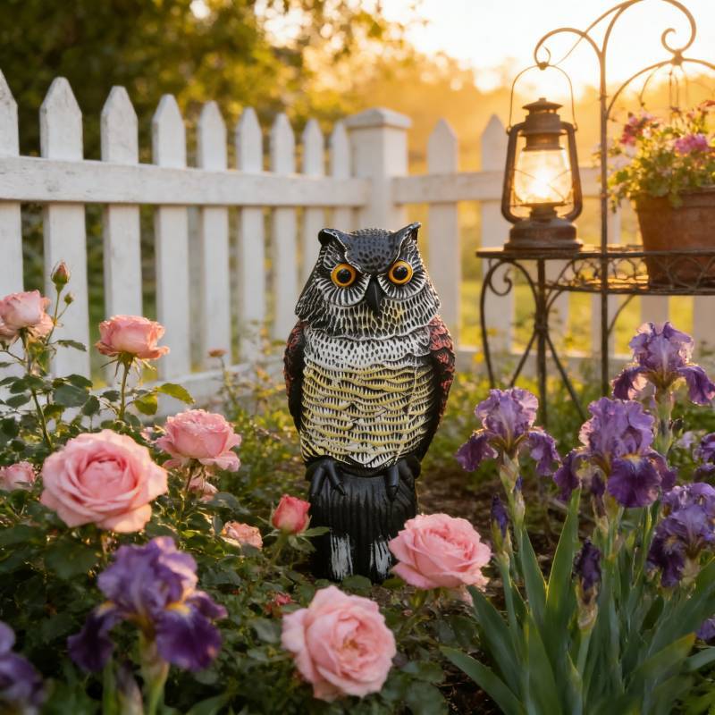 Dekoracja Ogrodowa Sowa Odstraszacz Z Ruchomą Głową Do Odstraszania Ptaków i Gryzoni Na Podwórku