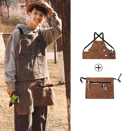 TTETNLY Men's Outdoor Apron, Chef/Craftsman Work Apron, Thick Cotton Canvas, Perfect for Camping, DIY, Cafes, Bonfires, BBQs, and Outdoor Work (2502 Y