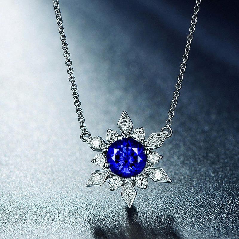Silver Plated Blue Sunflower CZ Pendant Necklace, Round & Marquise Cut Cable Chain Necklace for Women