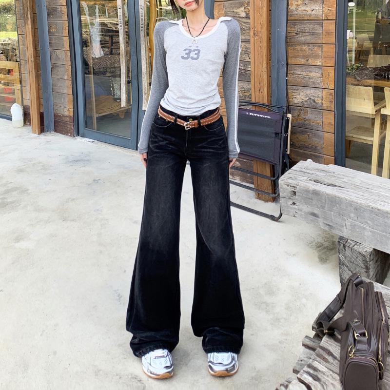 

Женские джинсы градиентного цвета, облегающего кроя, американские микро-клеш, осенне-зимние брюки-подковы длиной до пола S чёрный