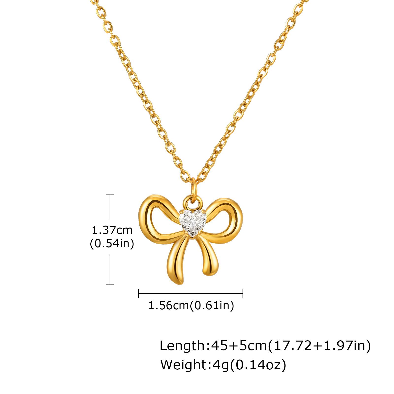 Wind Sweet Girl Stainless Steel Shiny Zircon Bow Flower Necklace Plated 18K Gold Nc-2380