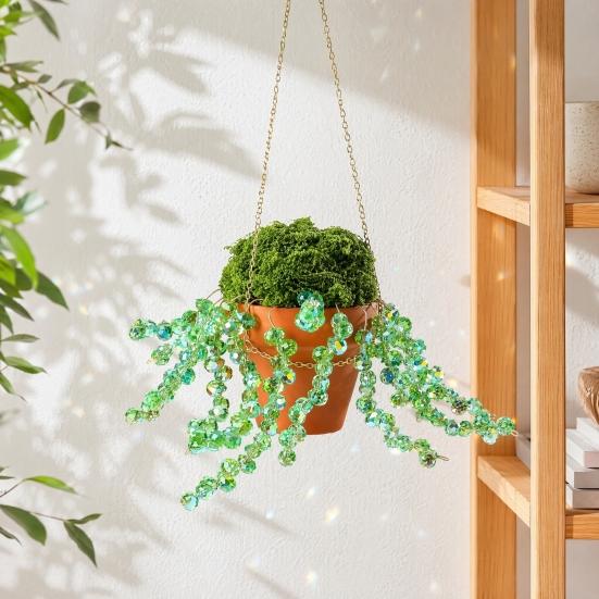 Kit per Piante Verdi con Perline e Vaso in Ceramica, Kit Fai-da-te per Creare Piante in Vaso con Perline, Acchiappasole da Appendere alla Finestra, Decorazione per Casa, Giardino, Auto