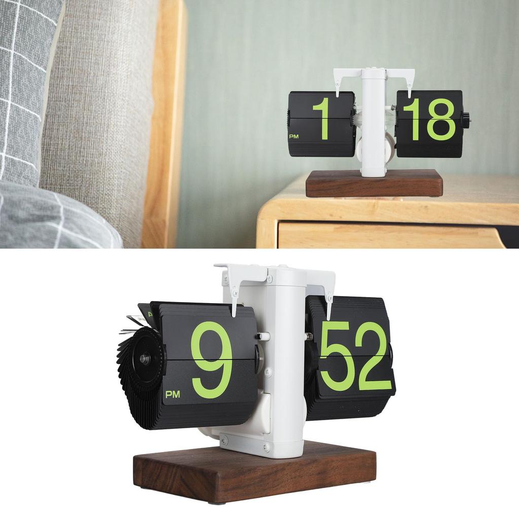 Flip Desk Clock, Digital Flip Clock for Living Room, Single-Sided, Large, Easy-to-Read Numbers, Automatic Flip, 12-Hour Display, Wooden Base, Smooth S