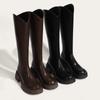 Fashion Ladies Knee High Shaft Shoes Black Round Toe Women's Long Boots Middle Heel Leather Designer Luxury Large Size Warm Quality Boot