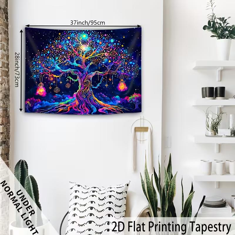 2D UV Reactive Tree of Life Tapestry Blacklight Glowing Psychedelic Wall Decor