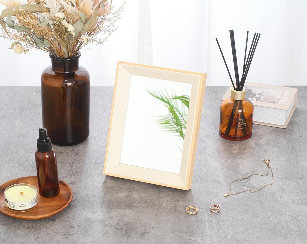 Fuji Boeki Mirror Tabletop Wood Grain Frame Bicolor Shatterproof Tabletop Mirror Compact Width X Depth 3 X Height White Tart 41918 17.5 22.6cm