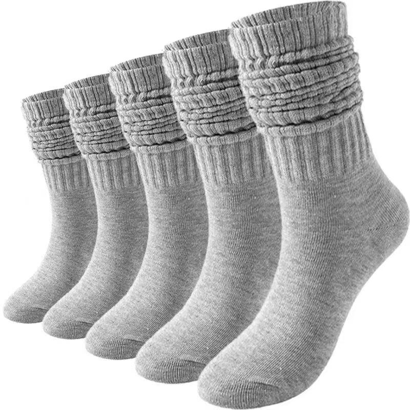 1 Pairs Women Pile Up Socks Fashionable Trendy Versatile White Solid Color Basic Socks Comfortable Breathable Mid Length Socks