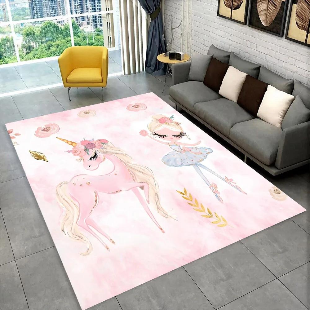 Cute Ballet Girl Ballerina Cartoon Area Rug,Carpet for Home Living Room Bedroom Sofa Doormat Decor,kids Play Non-slip Floor Mat