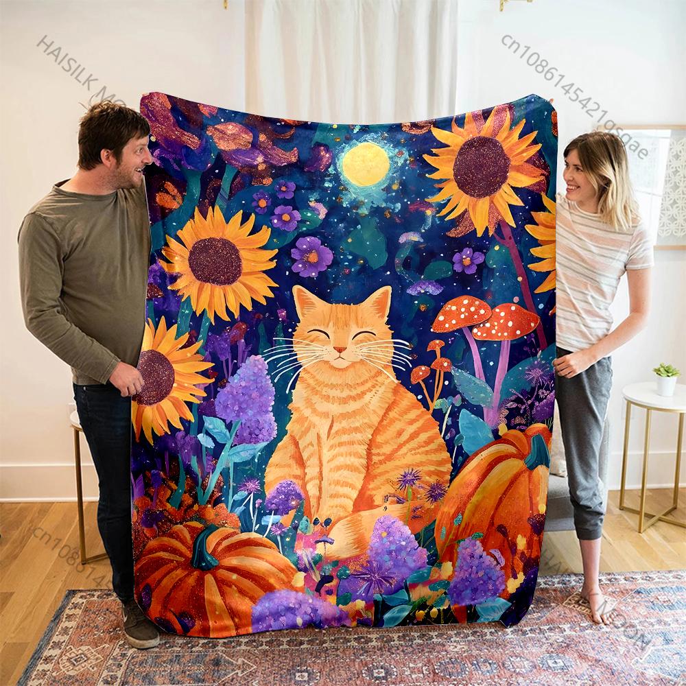 1PC Dreamy Sunflower Cat Print Adult Children Warm Blankets Home Travel Car Soft and Comfortable Suitable for all seasons